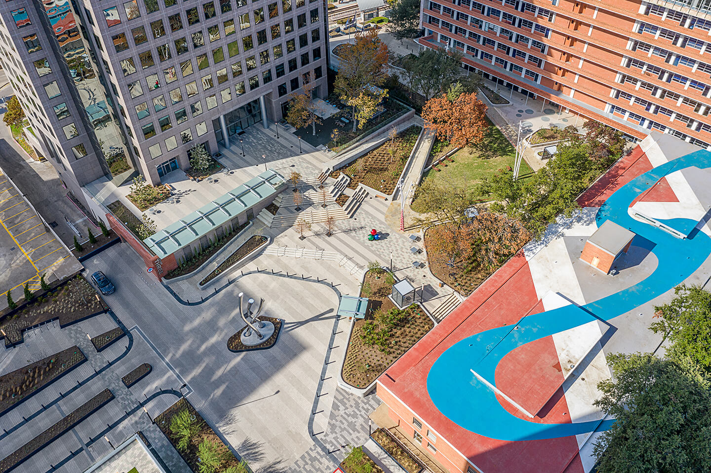 Aerial view of Energy Square courtyard